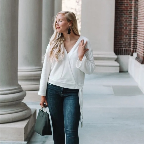 Madewell Texture & Thread White Wrap Top - Picture 3 of 8